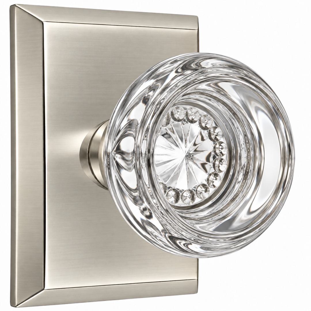 Magnifique® Rectangular Door Set with Crystal Round Knobs (Several Finishes Available)