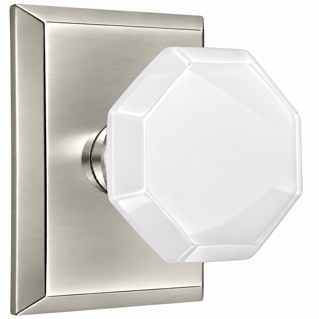 Magnifique® Rectangular Door Set with White Milk Glass Knobs (Several Finishes Available)