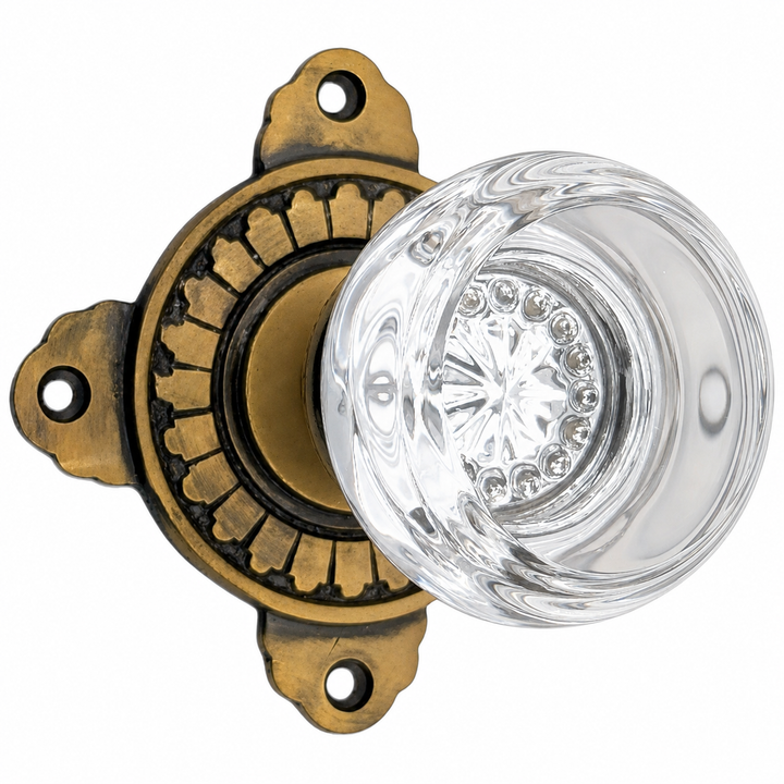 Art Deco Door Set with Round Crystal Door Knobs (Several Finishes Available)