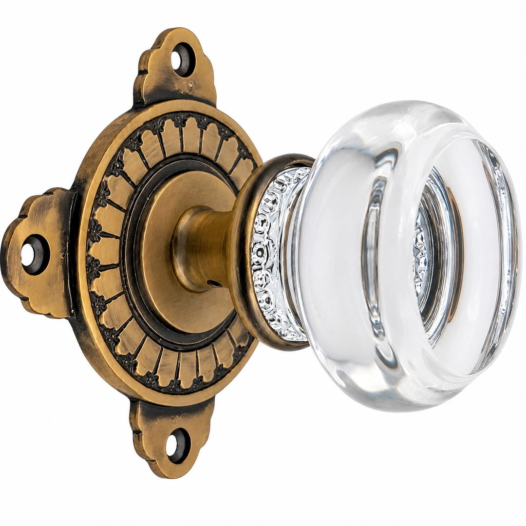 Art Deco Door Set with Round Crystal Door Knobs (Several Finishes Available)