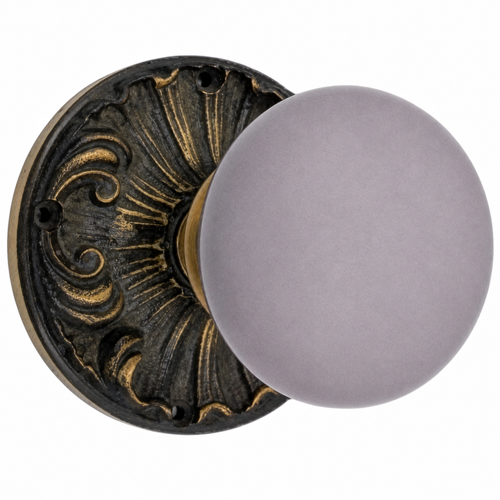 Grey Porcelain Door Knob Set with Romanesque Rosette
