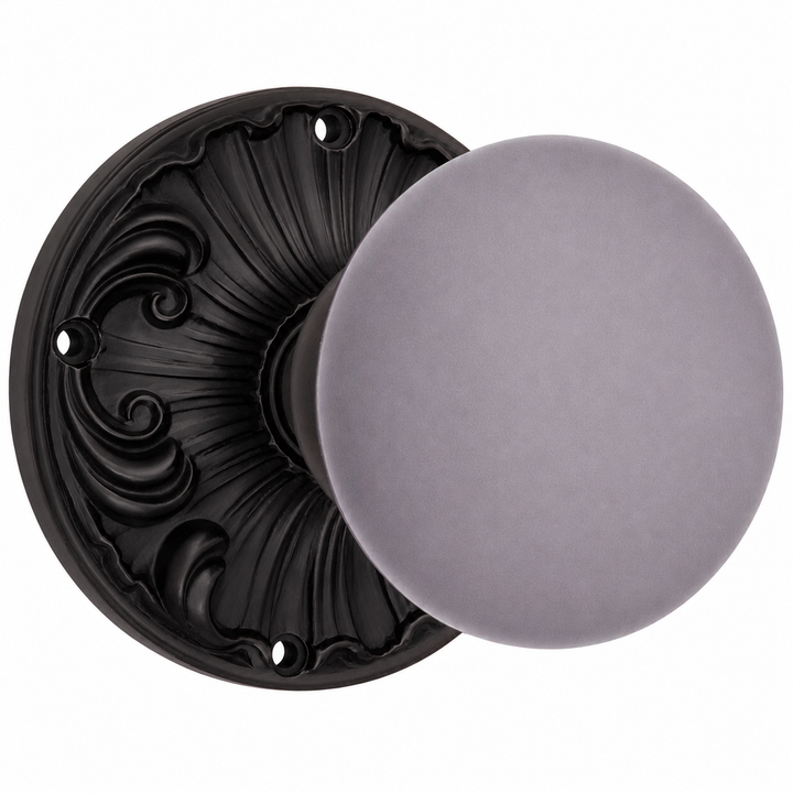 Grey Porcelain Door Knob Set with Romanesque Rosette