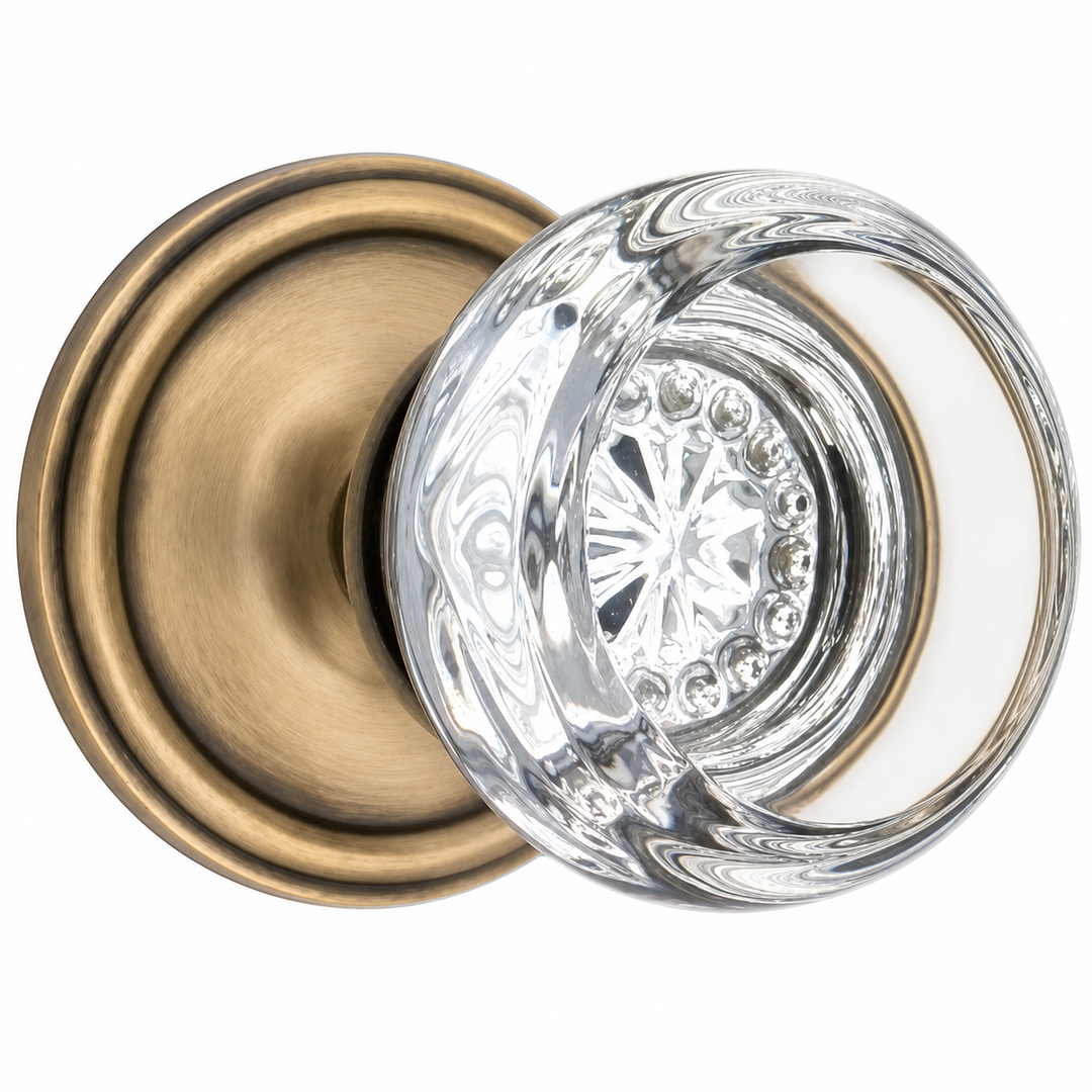 Traditional Rosette Door Set with Beveled Round Crystal Knob (Several Finishes Available)