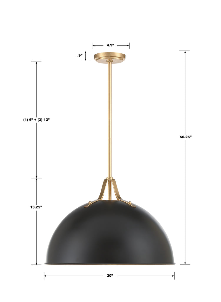 Crystorama Crystorama Soto 1 Light Matte Black + Antique Gold Chandelier