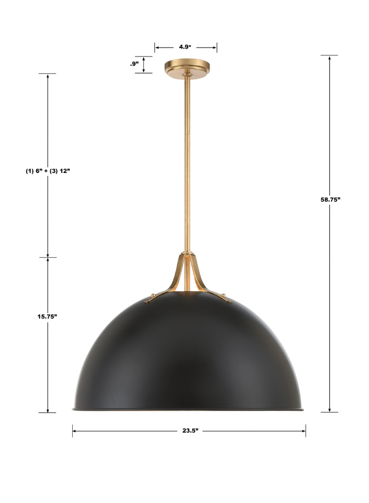 Crystorama Crystorama Soto 3 Light Matte Black + Antique Gold Chandelier