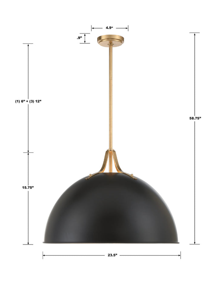 Crystorama Crystorama Soto 3 Light Matte Black + Antique Gold Chandelier
