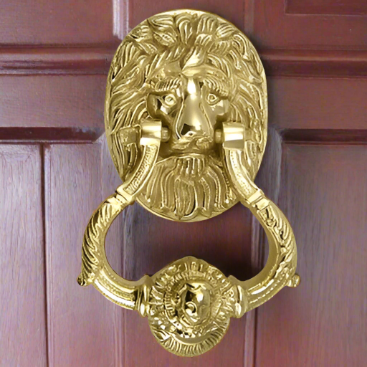 7 1/2 Inch (3 3/4 Inch c-c) Large Ornate Lion Door Knocker (Polished Brass Finish) COPPER MOUNTAIN HARDWARE