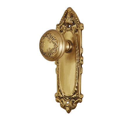 Ornate Victorian Long Backplate Door Set with Floral Leaf Door Knobs (Several Finishes Available) COPPER MOUNTAIN HARDWARE