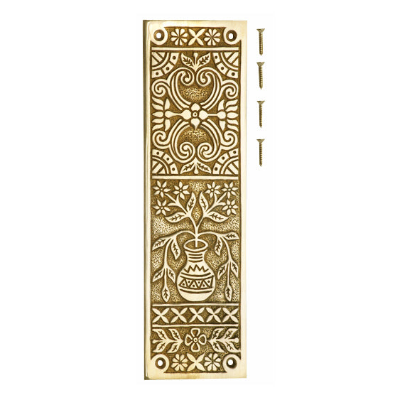 10 Inch Broken Leaf Pattern Solid Brass Push Plate