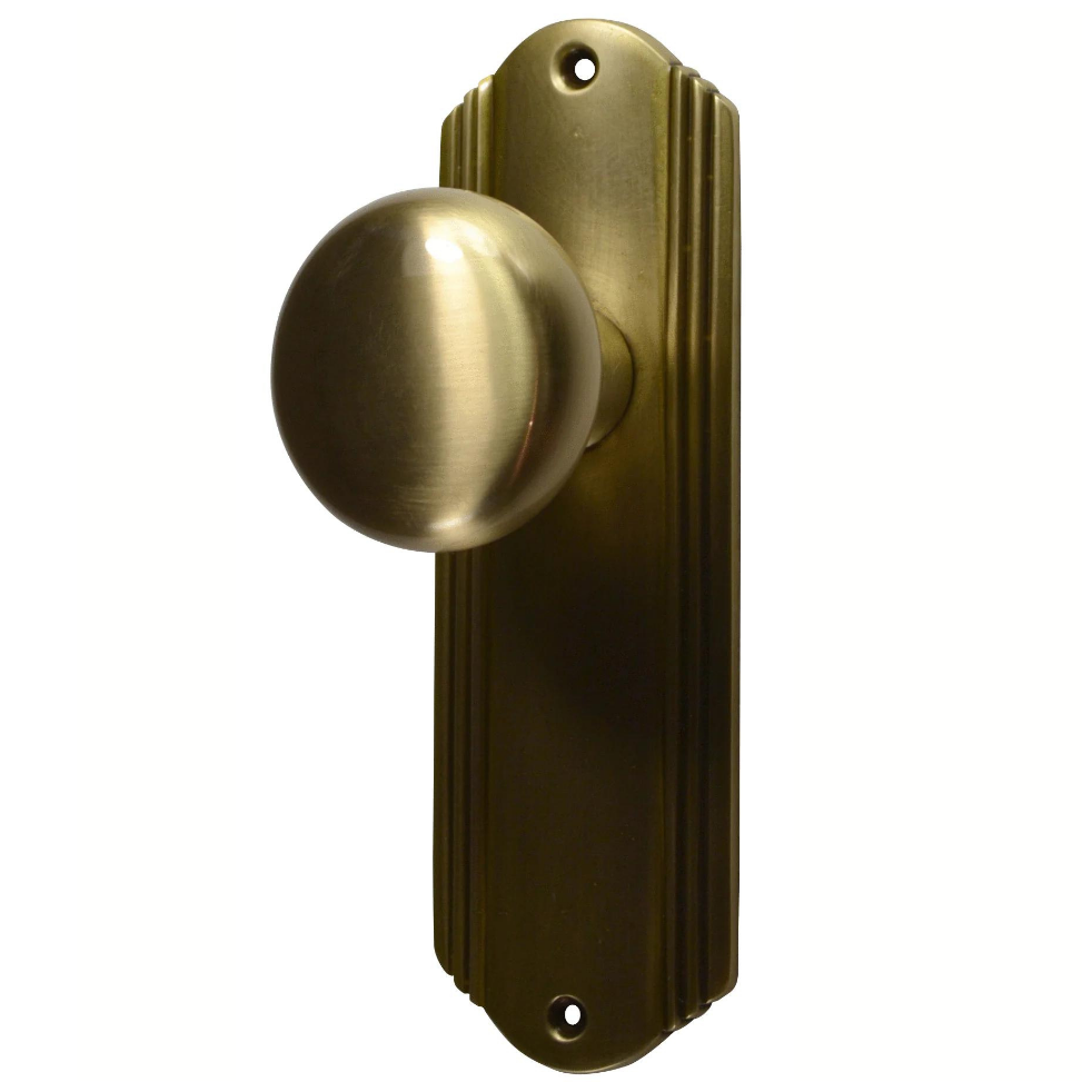 Art Deco Long Backplate Door Set with Brass Round Door Knobs (Several Finishes Available) COPPER MOUNTAIN HARDWARE