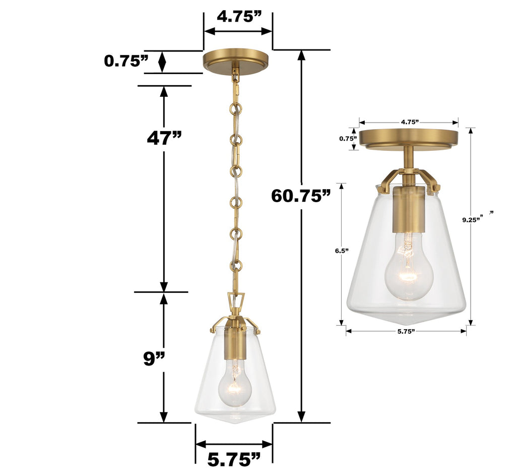 Voss 1 Light Luxe Gold Semi Flush Mount Crystorama