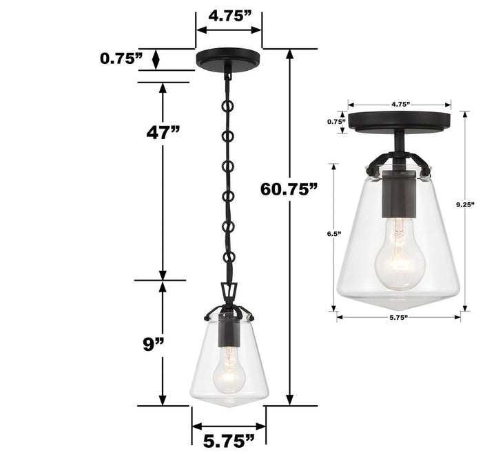 Voss 1 Light Matte Black Semi Flush Mount Crystorama