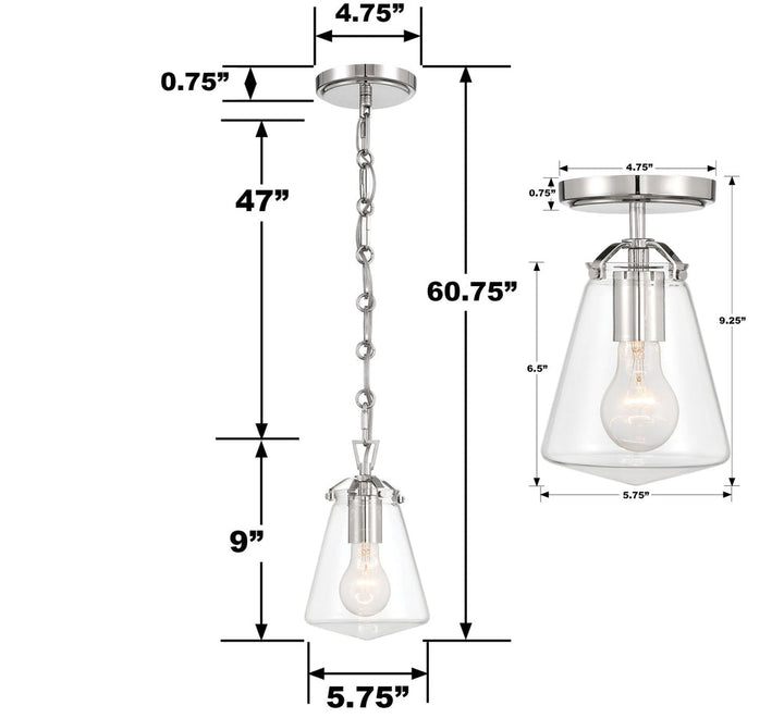 Voss 1 Light Polished Nickel Semi Flush Mount Crystorama