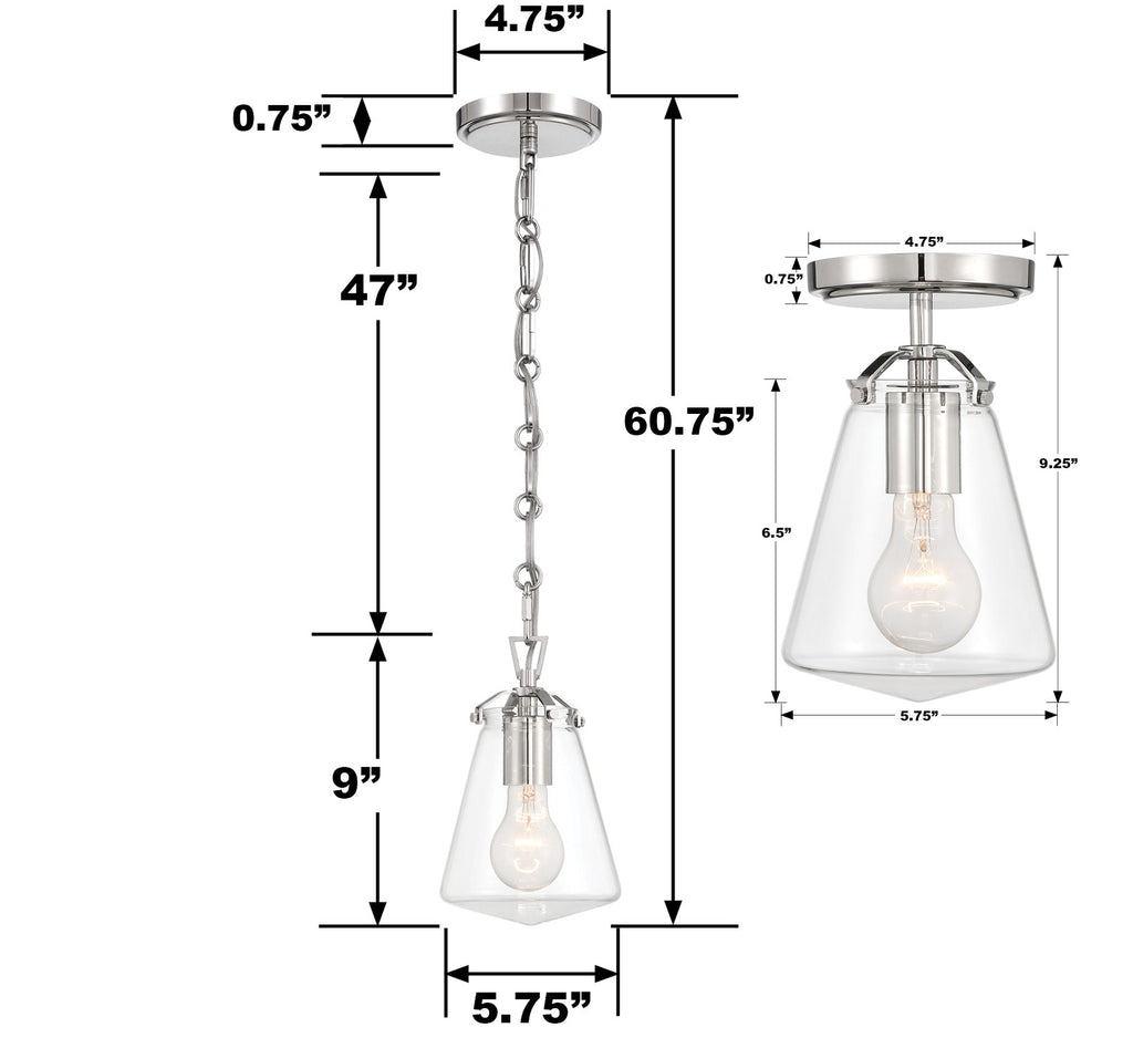 Crystorama Crystorama Voss 1 Light Polished Nickel Mini Pendant