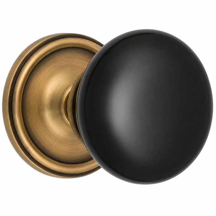 Traditional Rosette Door Set with Black Porcelain Door Knobs (Several Finishes Available)