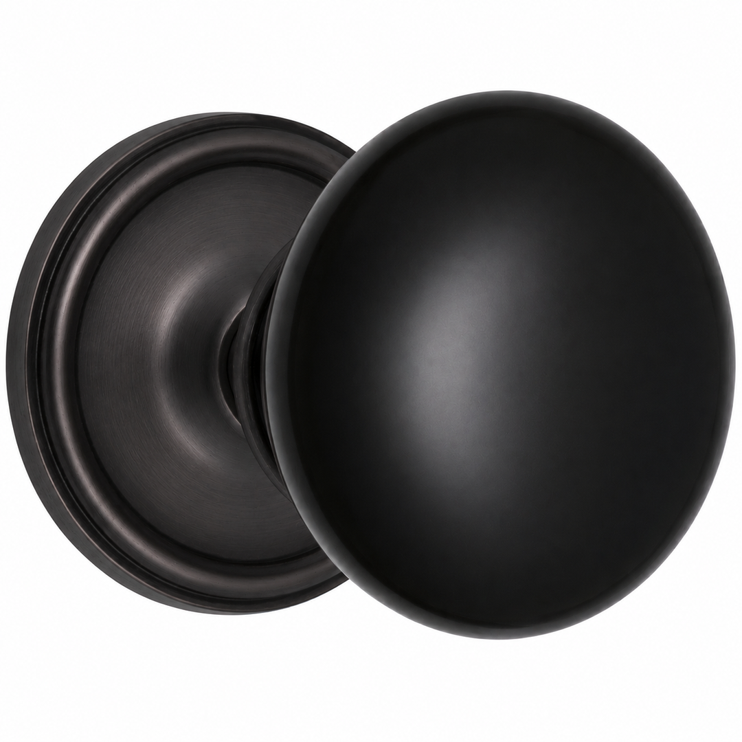 Traditional Rosette Door Set with Black Porcelain Door Knobs (Several Finishes Available)