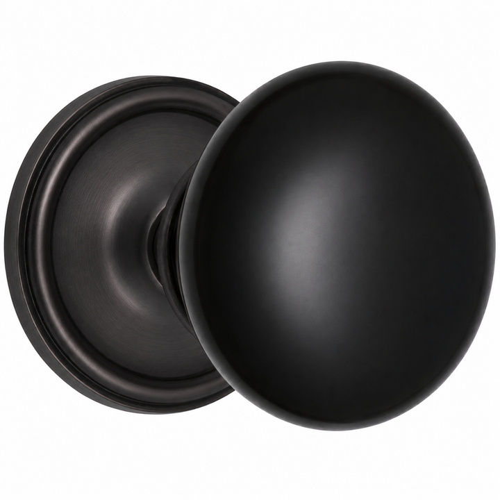 Traditional Rosette Door Set with Black Porcelain Door Knobs (Several Finishes Available)