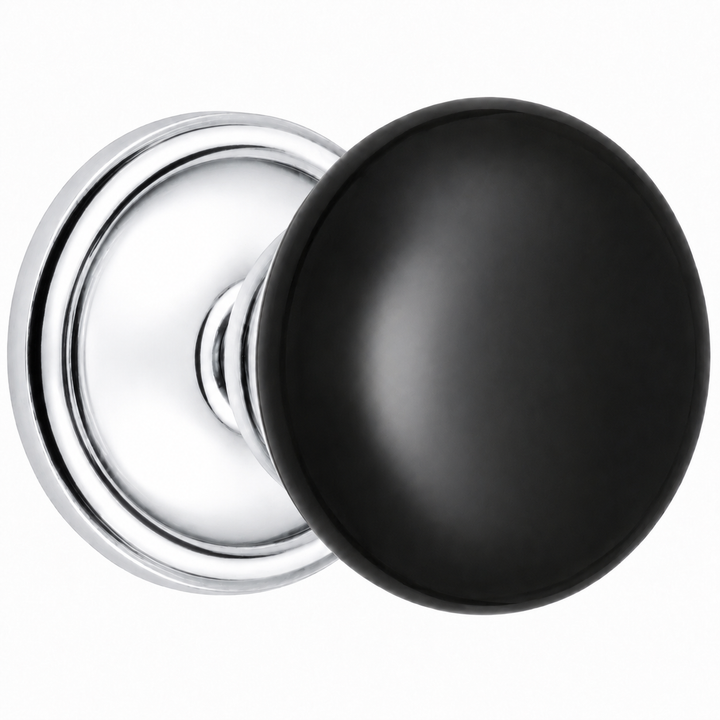 Traditional Rosette Door Set with Black Porcelain Door Knobs (Several Finishes Available)