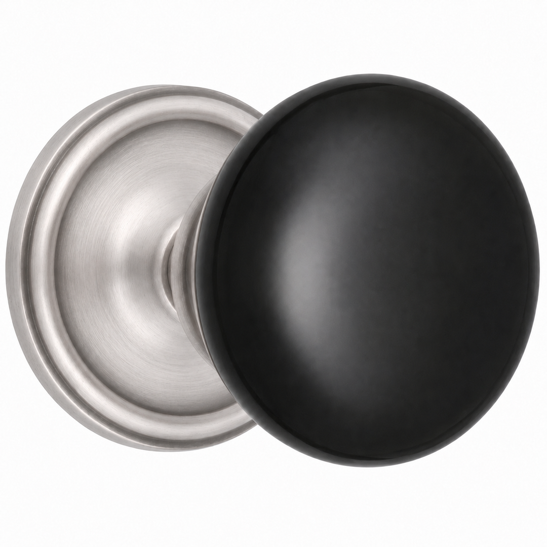 Traditional Rosette Door Set with Black Porcelain Door Knobs (Several Finishes Available)