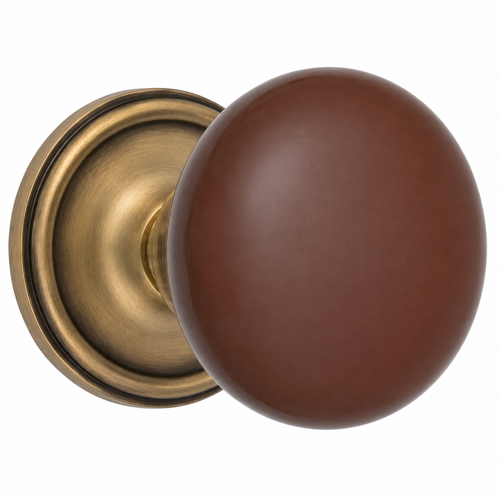 Brown Porcelain Door Knob Set – Traditional Rosette – Solid Brass Base – Multiple Finishes
