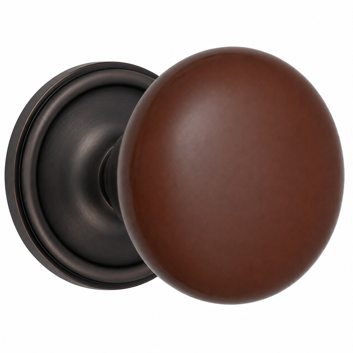 Brown Porcelain Door Knob Set – Traditional Rosette – Solid Brass Base – Multiple Finishes