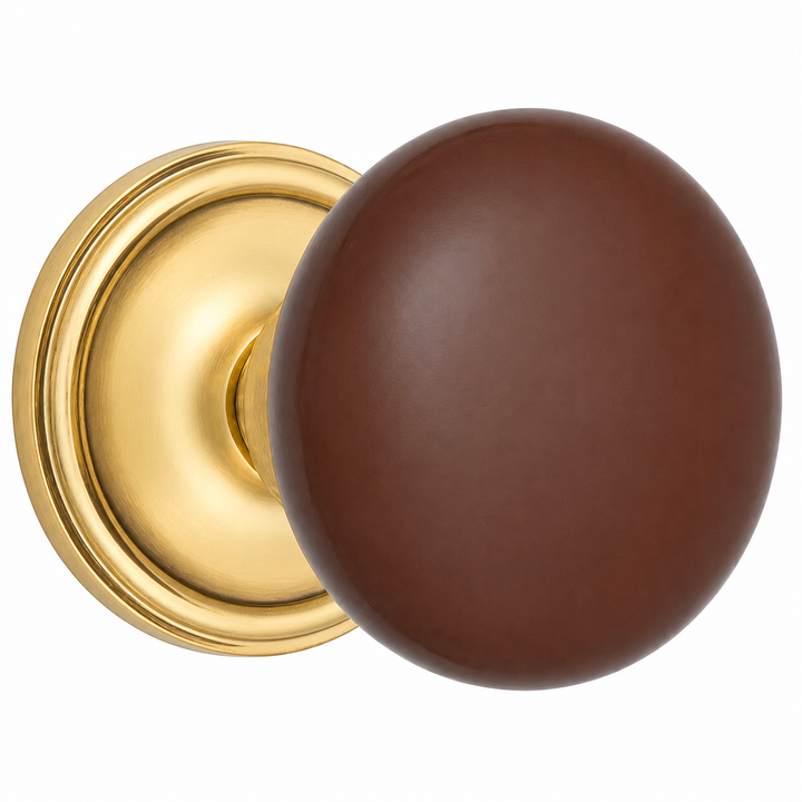 Brown Porcelain Door Knob Set – Traditional Rosette – Solid Brass Base – Multiple Finishes