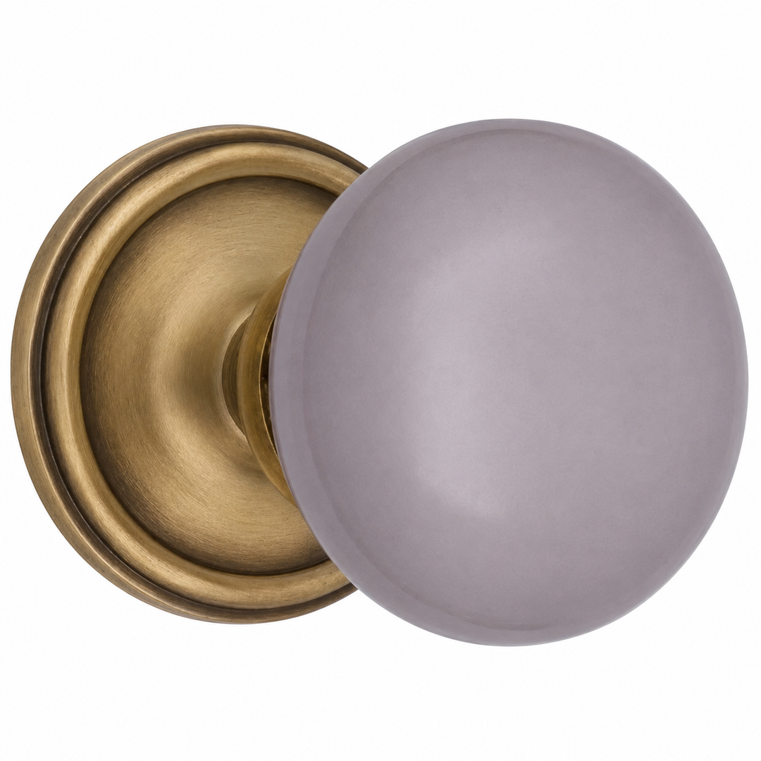 Gray Porcelain Door Knob Set – Traditional Rosette – Solid Brass Base – Multiple Finishes