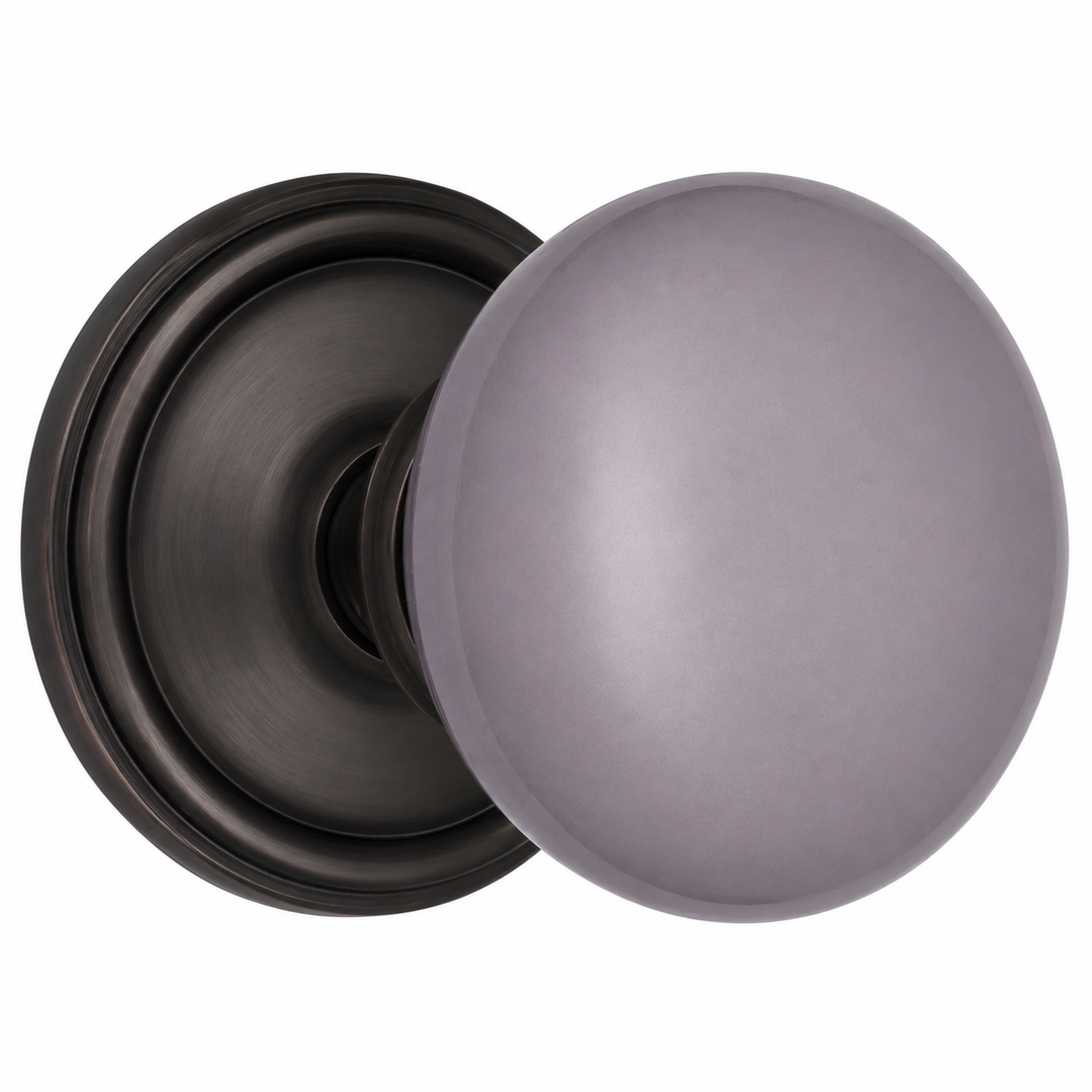 Gray Porcelain Door Knob Set – Traditional Rosette – Solid Brass Base – Multiple Finishes