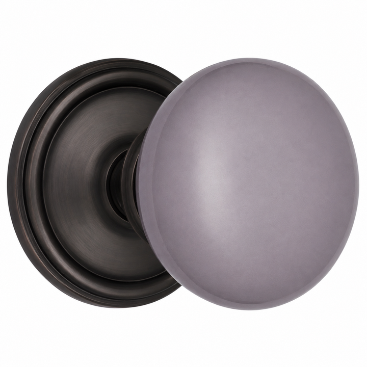 Gray Porcelain Door Knob Set – Traditional Rosette – Solid Brass Base – Multiple Finishes