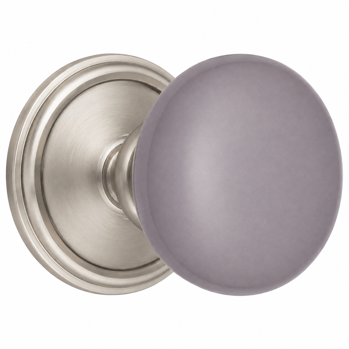 Gray Porcelain Door Knob Set – Traditional Rosette – Solid Brass Base – Multiple Finishes