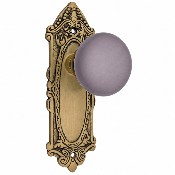 Grey Porcelain Door Knob Set with Largo Design Backplate