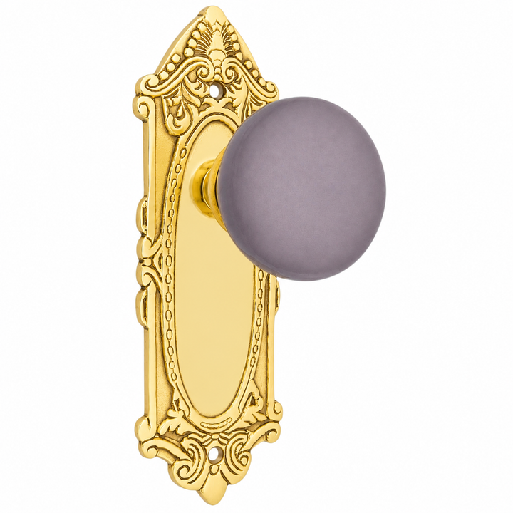 Grey Porcelain Door Knob Set with Largo Design Backplate