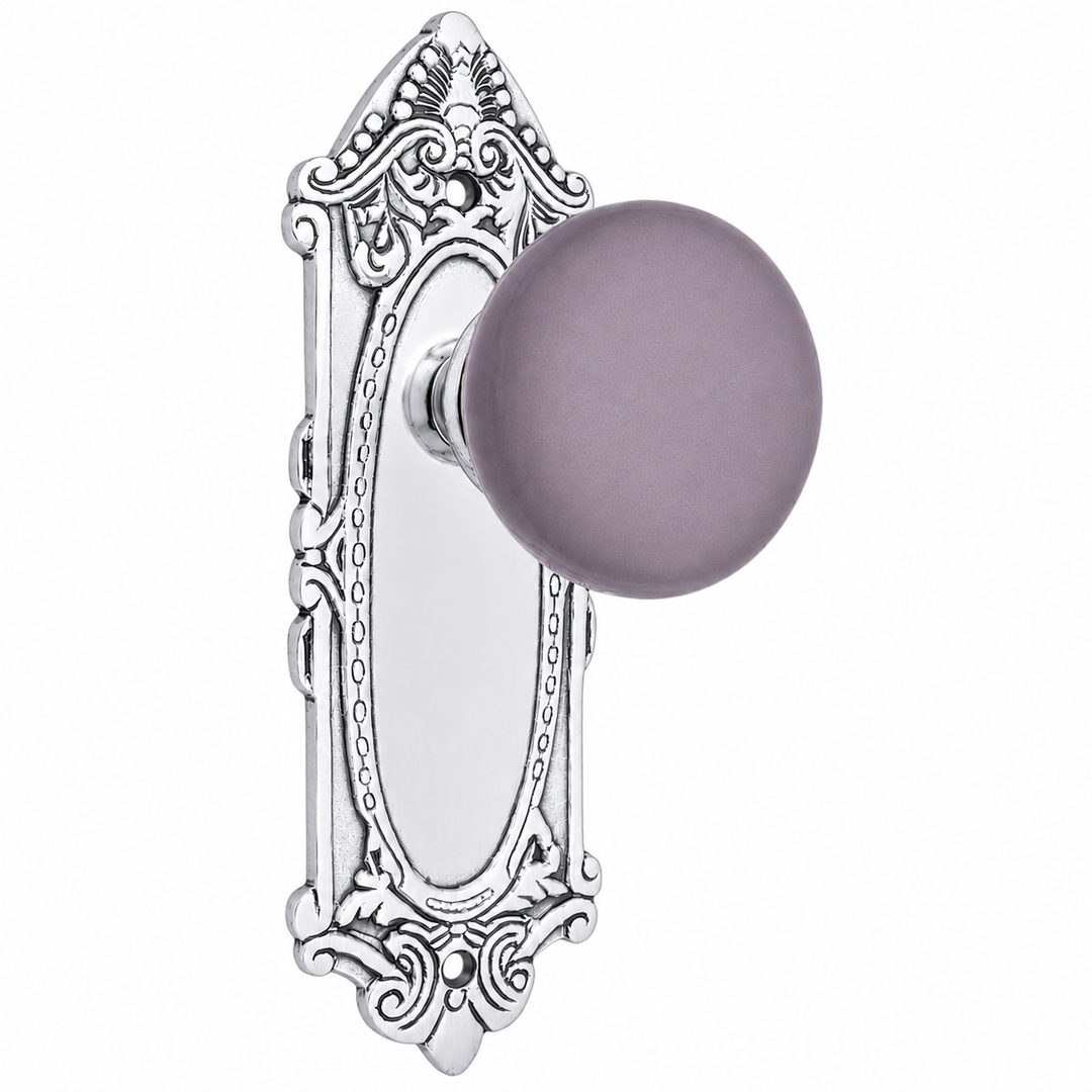 Grey Porcelain Door Knob Set with Largo Design Backplate