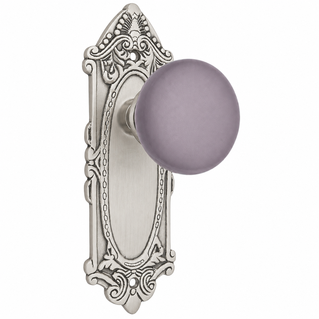 Grey Porcelain Door Knob Set with Largo Design Backplate
