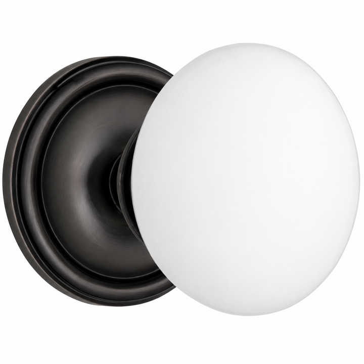 Traditional Rosette Door Set with White Porcelain Door Knobs (Several Finishes Available)