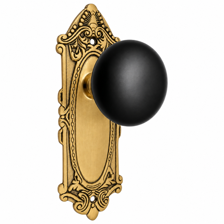Black Porcelain Door Knob Set with Largo Design Backplate
