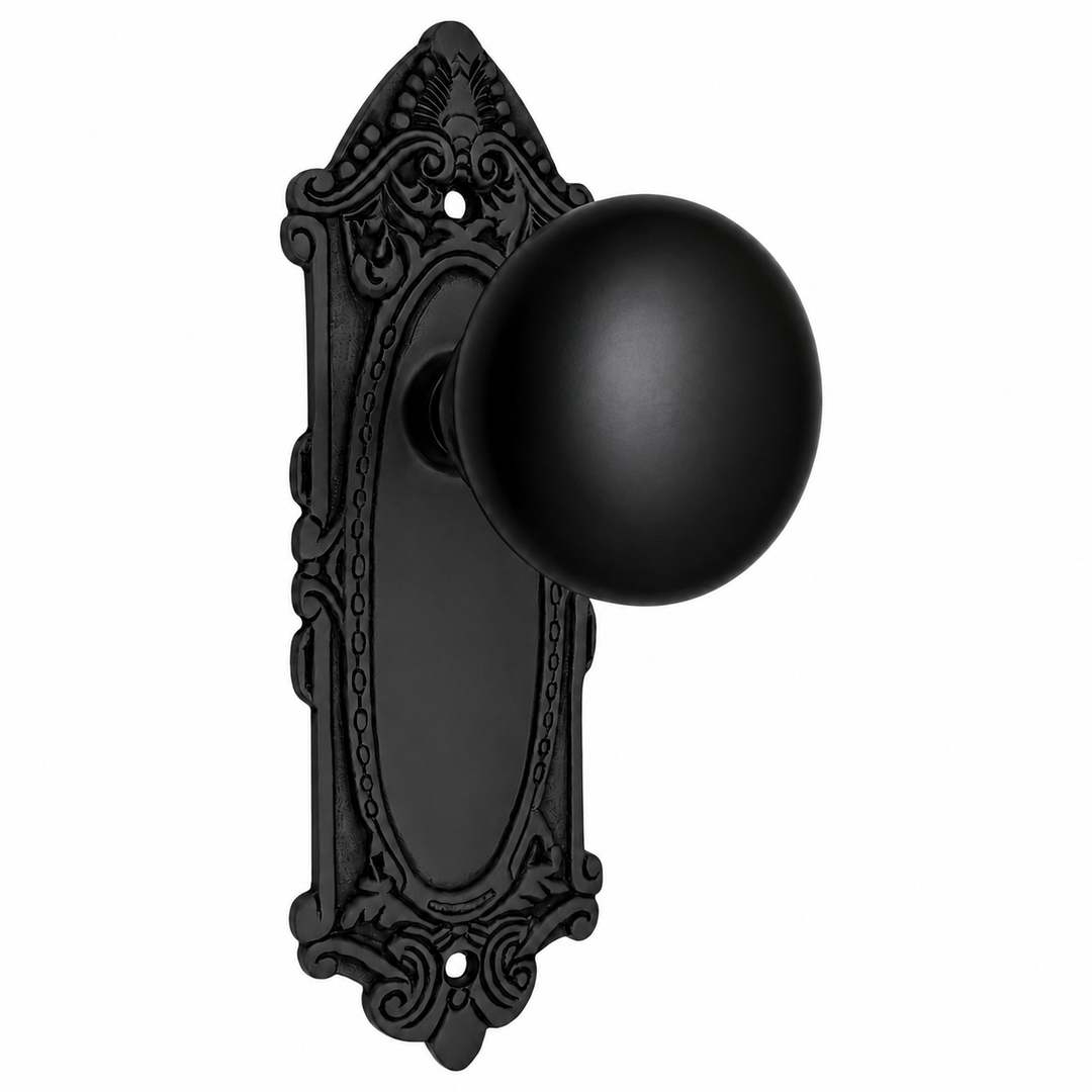 Black Porcelain Door Knob Set with Largo Design Backplate