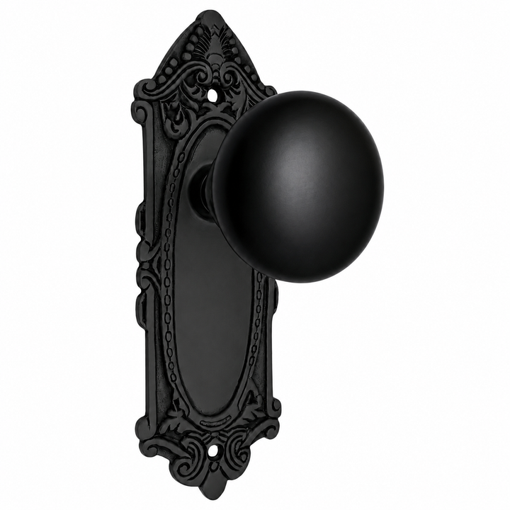 Black Porcelain Door Knob Set with Largo Design Backplate