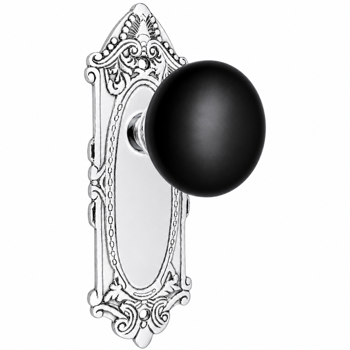 Black Porcelain Door Knob Set with Largo Design Backplate