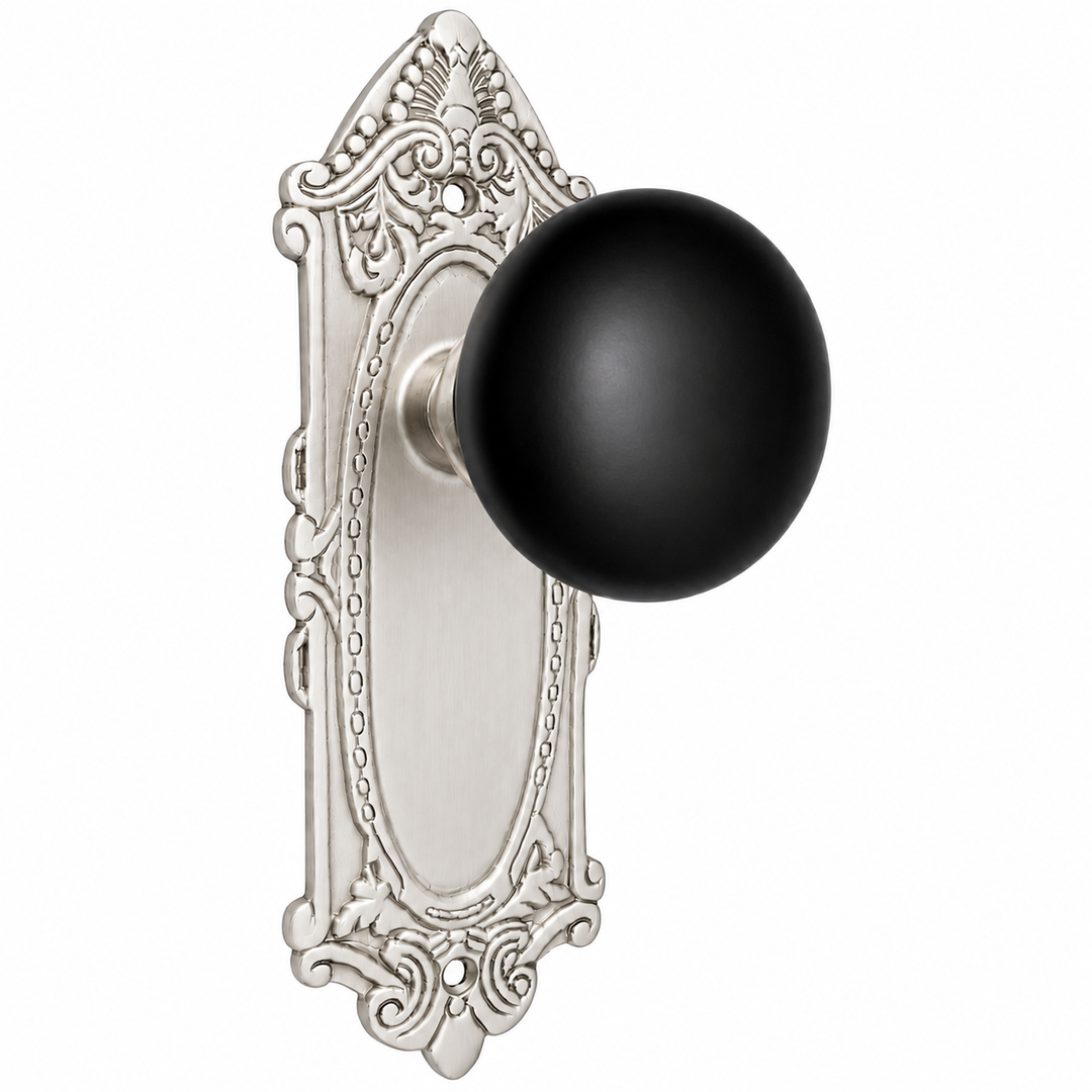 Black Porcelain Door Knob Set with Largo Design Backplate