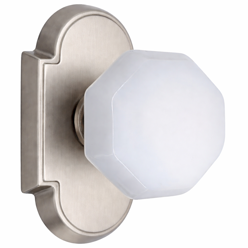 Magnifique® Arched Door Set with White Milk Glass Octagon Knobs (Several Finishes Available)