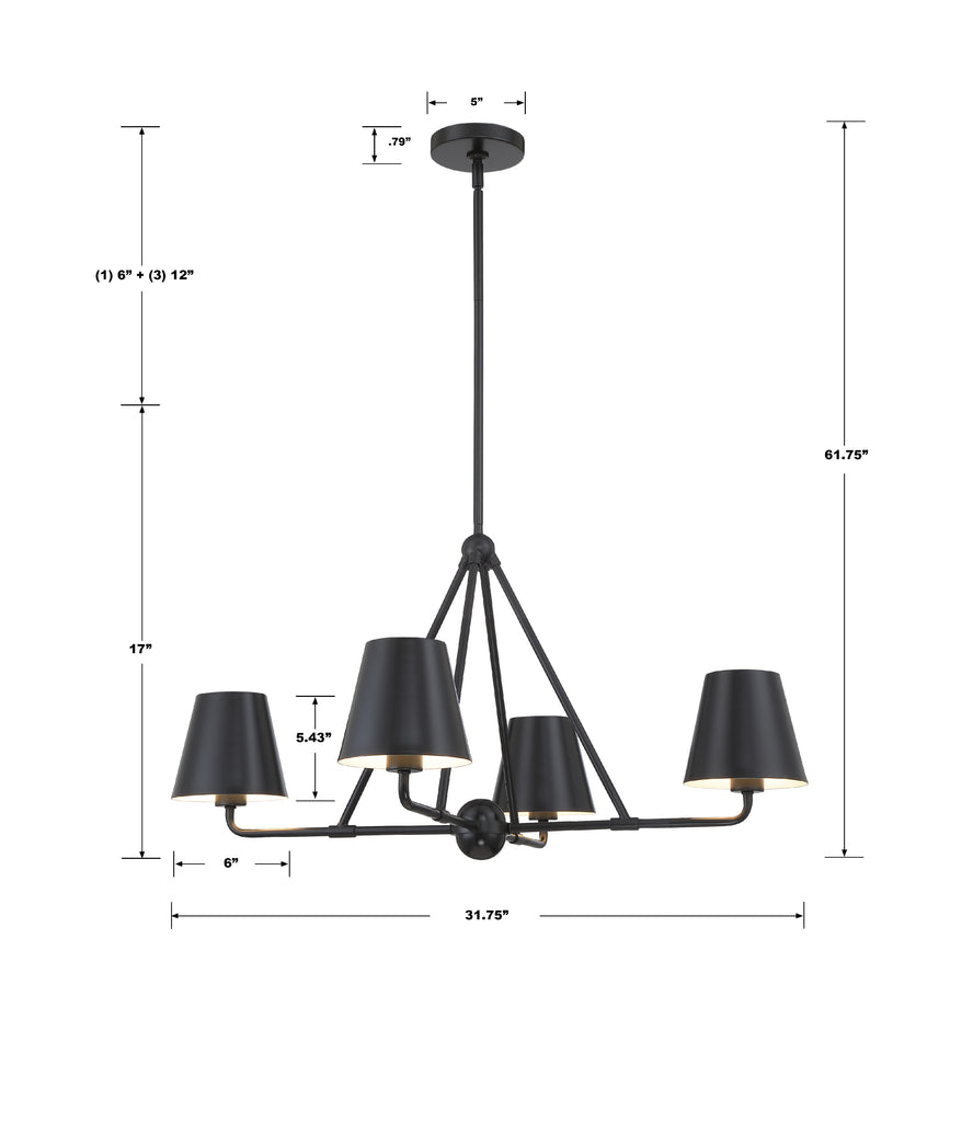 Crystorama Crystorama Xavier 4 Light Matte Black Chandelier
