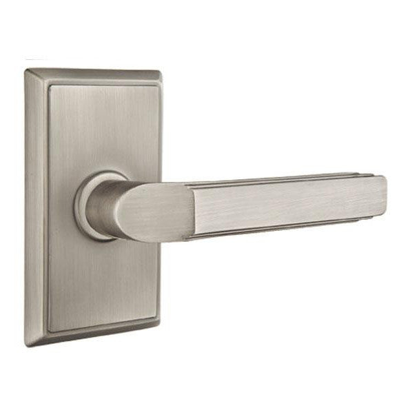 Solid Brass Milano Lever With Rectangular Rosette EMTEK