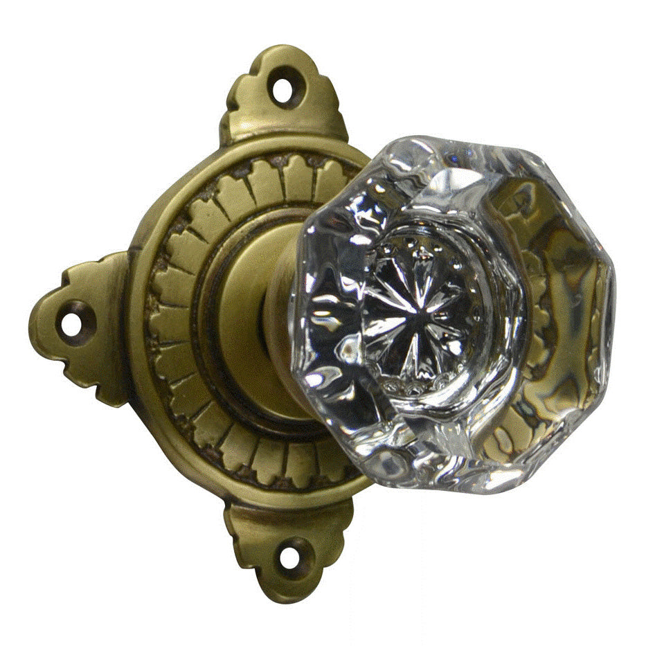 Art Deco Rosette Door Set with Octagon Crystal Door Knobs (Several Finishes Available) COPPER MOUNTAIN HARDWARE