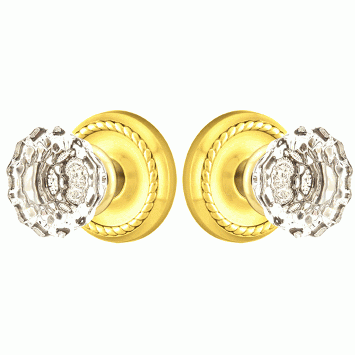 Crystal Astoria Door Knob Set With Rope Rosette (Several Finish Options) EMTEK