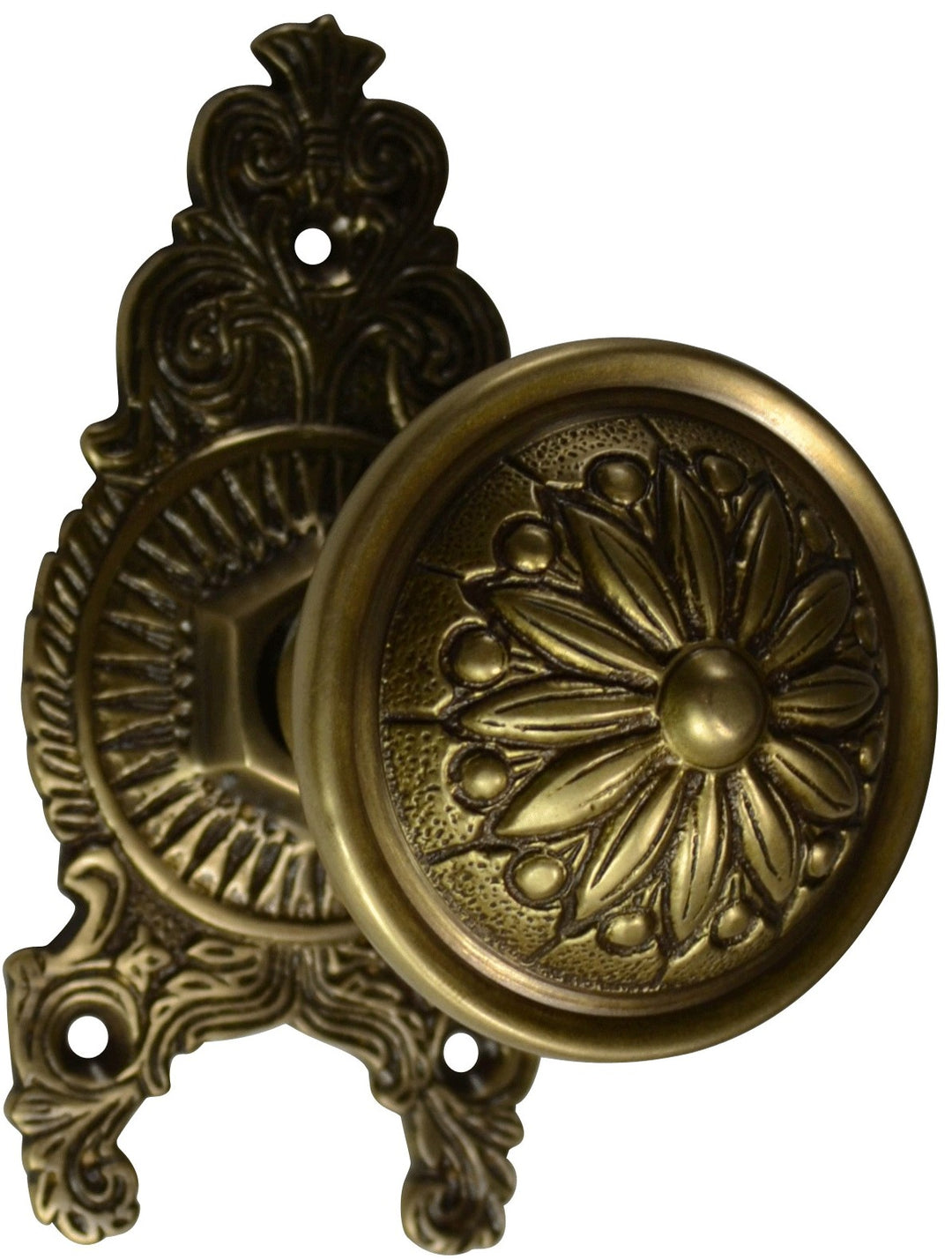 Ornate Victorian Rosette Door Set with Floral Imprint Door Knobs (Several Finishes Available)