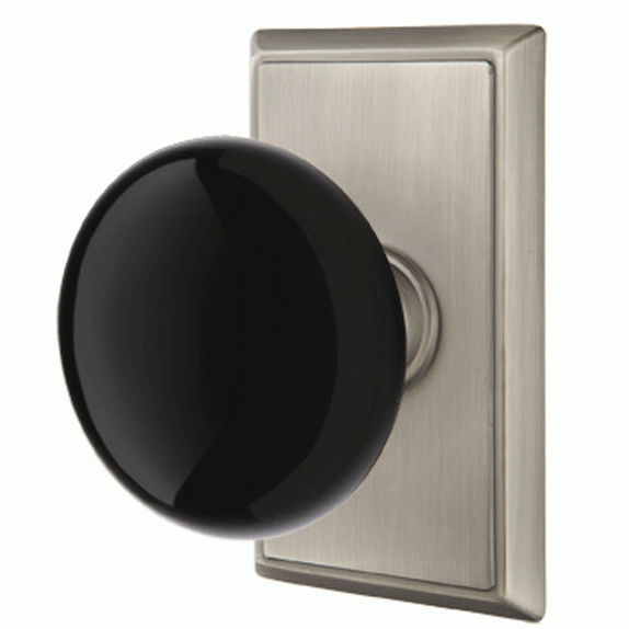 Black Porcelain Ebony Door Knob Set With Rectangular Rosette (Several Finish Options) EMTEK