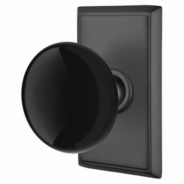 Black Porcelain Ebony Door Knob Set With Rectangular Rosette (Several Finish Options) EMTEK