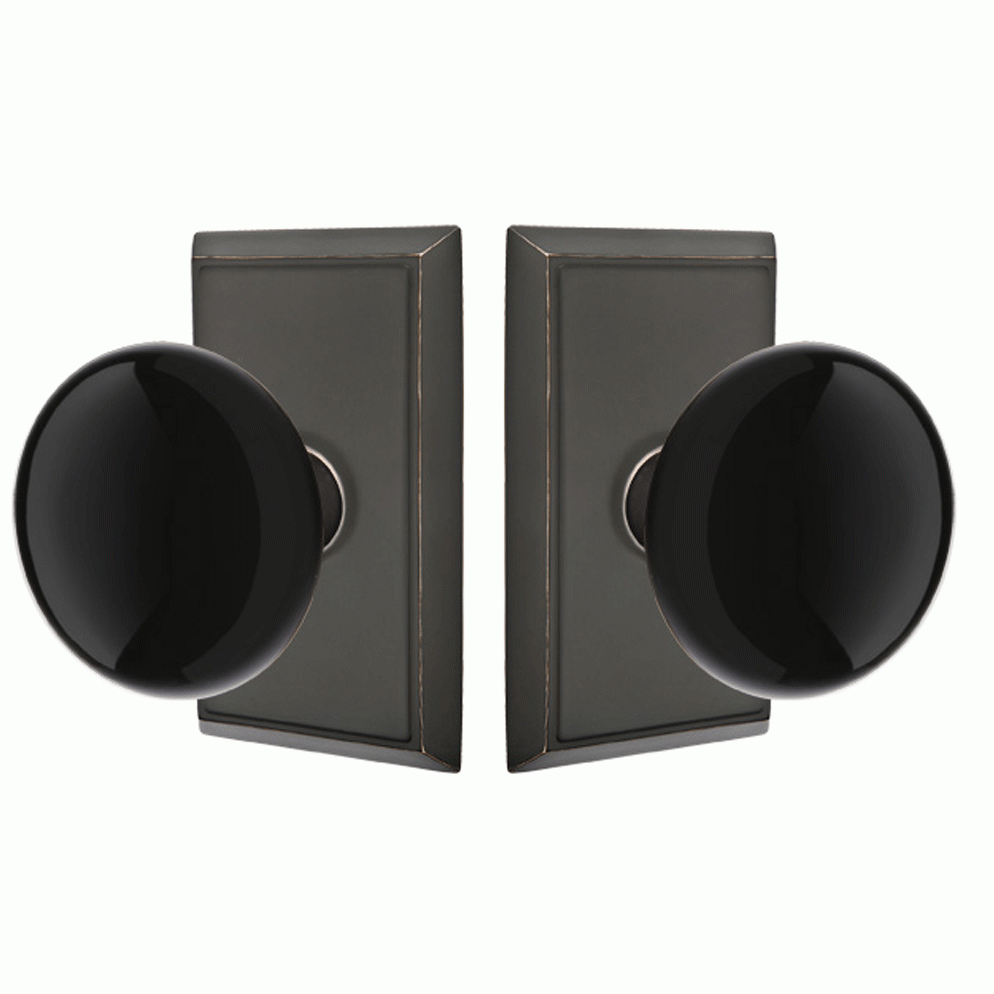 Black Porcelain Ebony Door Knob Set With Rectangular Rosette (Several Finish Options) EMTEK