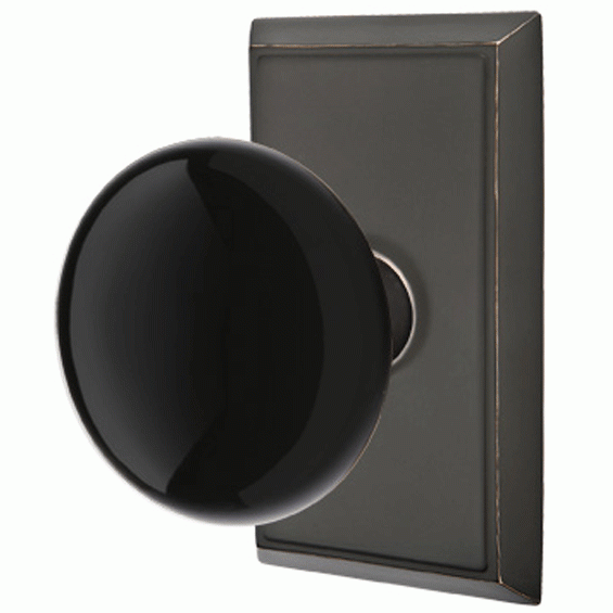 Black Porcelain Ebony Door Knob Set With Rectangular Rosette (Several Finish Options) EMTEK